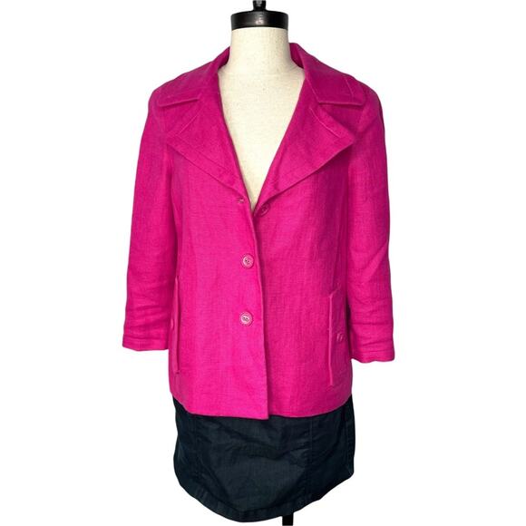 Talbots Linen Blazer 3 Button Pockets Bright Pink Lined 4 EUC - Picture 1 of 10